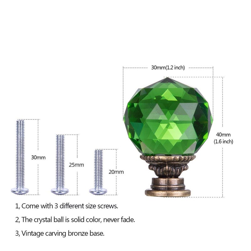 LONGWIN 10 Pack Crystal Kitchen Cabinet Knobs Pulls Handles 30mm Vintage Round Glass Ball Knob for Dresser Drawers Bathroom Cupboard Wardrobe Green - Image 5